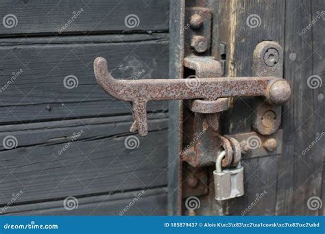 Old Wooden Doors With Rusty Lock And Latch Stock Image Image Of Wood