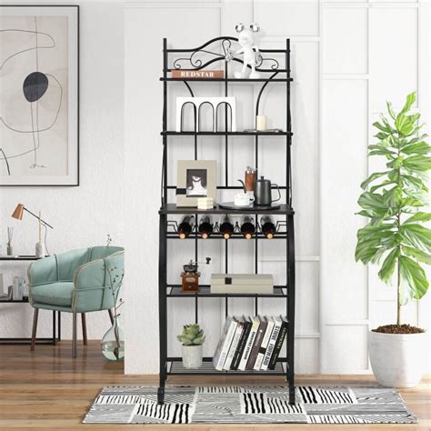 Tier Metal Kitchen Baker S Rack With Wine Bottles Rack Costway