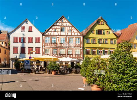 Germany Baden Wurttemberg Esslingen Market Square With Historic Half