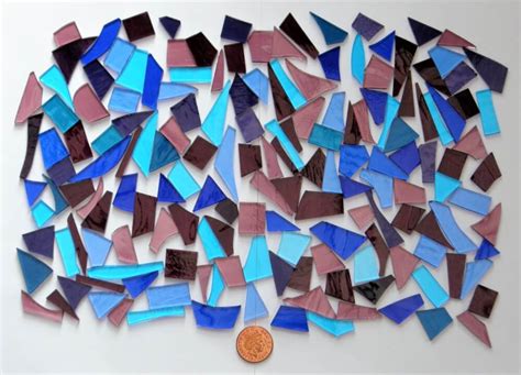 Stained Glass pieces (blues and purples textured glass) off cuts ...