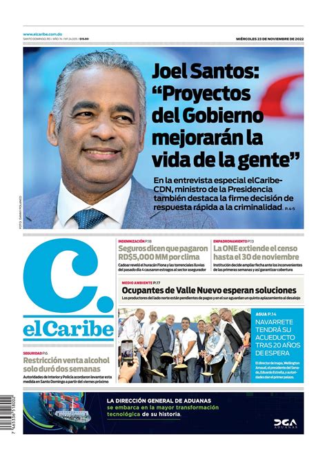 Portada Periódico El Caribe Miércoles 23 Noviembre 2022 Dominicanado