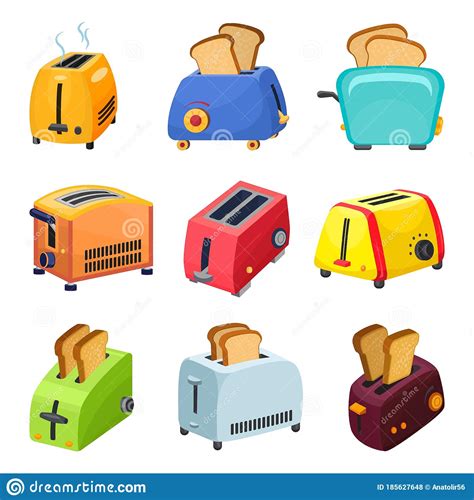 Toaster Pictogrammen Instellen Tekenstijl Vector Illustratie