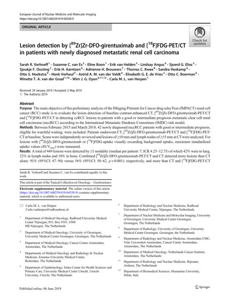 PDF Lesion Detection By 89Zr Zr DFO Girentuximab And 18F FDG PET CT