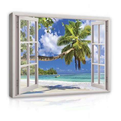 Impression Sur Toile Fen Tre Plage Mer Palmiers X Cm Xxl Tableau