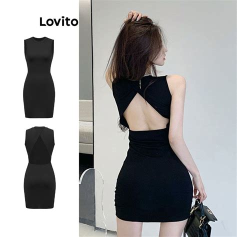 Lovito Vestido Casual Recorte Liso Sem Costas Para Mulheres