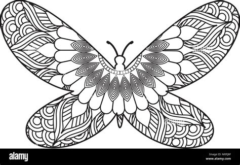 Hand Drawn For Adult Coloring Pages With Butterfly Zentangle Monochrome