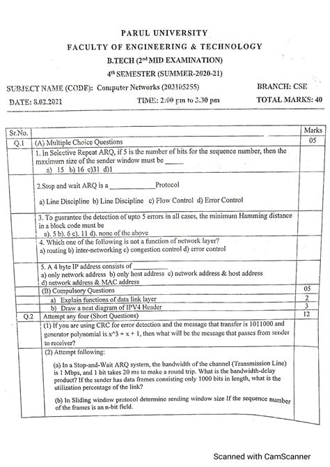 Cn Nd Mid Sem Question Paper B Tech Cse Studocu