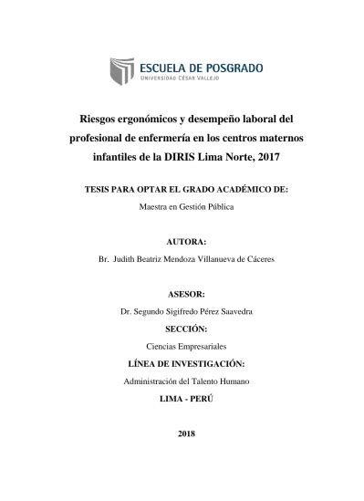 Riesgos Ergon Micos Y Desempe O Laboral Del Profesional De Enfermer A