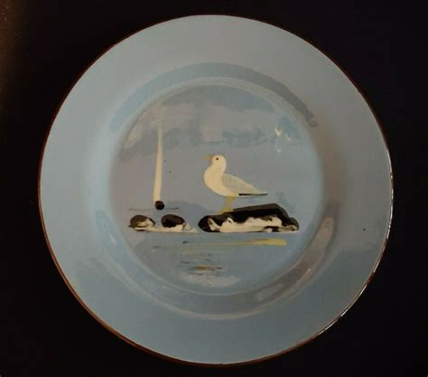 Pieces Blue Babbacombe Torquay Redware Pottery With Seagull Devon