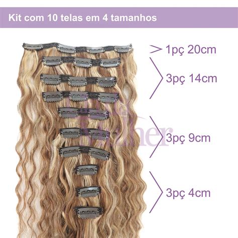 Kit de 10 Telas Aplique Tic Tac de Cabelo Humano Cacheado Loiro Médio