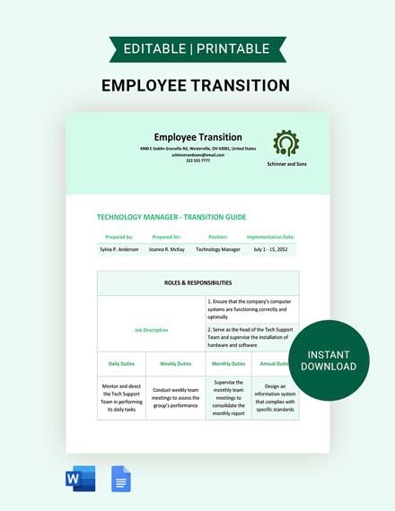 Work Transition Template - Download in Word, Google Docs, Apple Pages ...