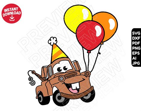 Cars Birthday SVG Balloons Tow Mater Dxf Png Clipart Cut - Etsy Australia