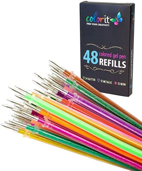 ColorIt 48 recharges d encre gel pour stylo à paillettes métallique et