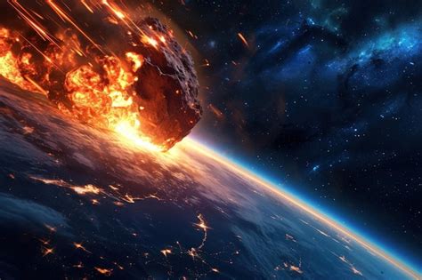 Premium Photo Burning Meteorite In Space Flying Towards The Planet Earth