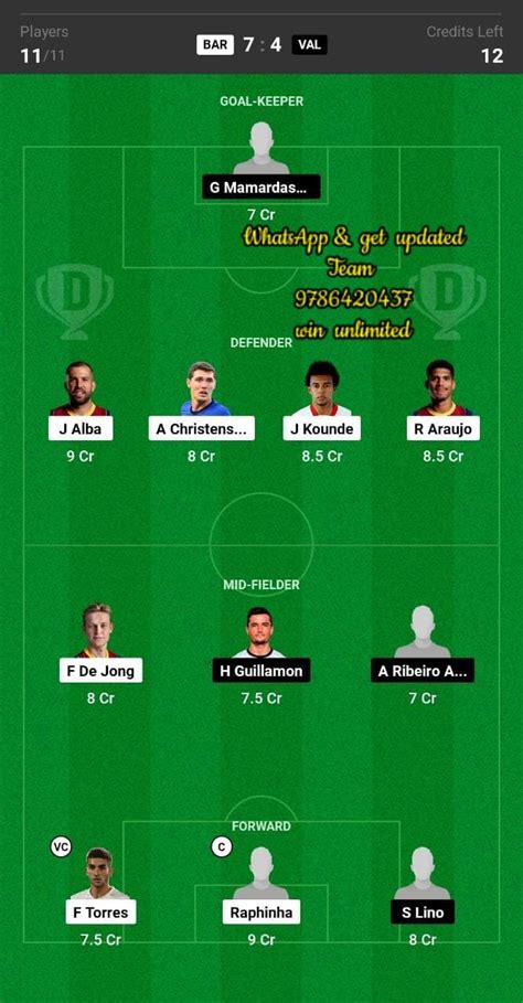 BAR Vs VAL Dream11 Team Fantasy Prediction La Liga