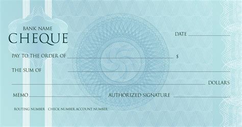 Money Check Template Chequebook Paper Blank Blue Business Bank Cheque