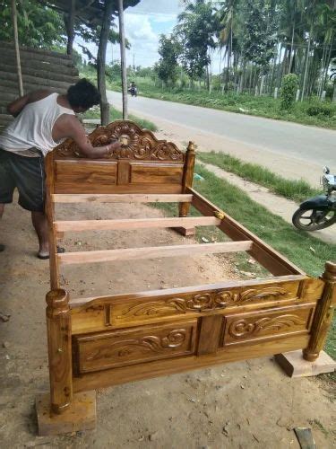 Brown Polished Teak Wood Double Bed Headboard For Home At Best Price