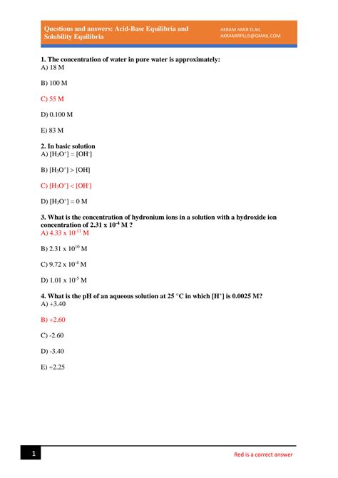 Solution Acid Base Equilibria And Solubility Equilibria Questions And