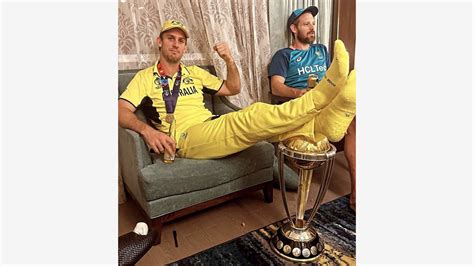 Australian Cricketer Mitchell Marsh S Foot On World Cup Trophy Pose