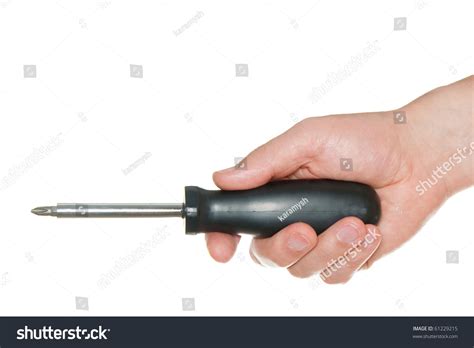 Hand Holding Screwdriver Isolated On White Stock Photo 61229215