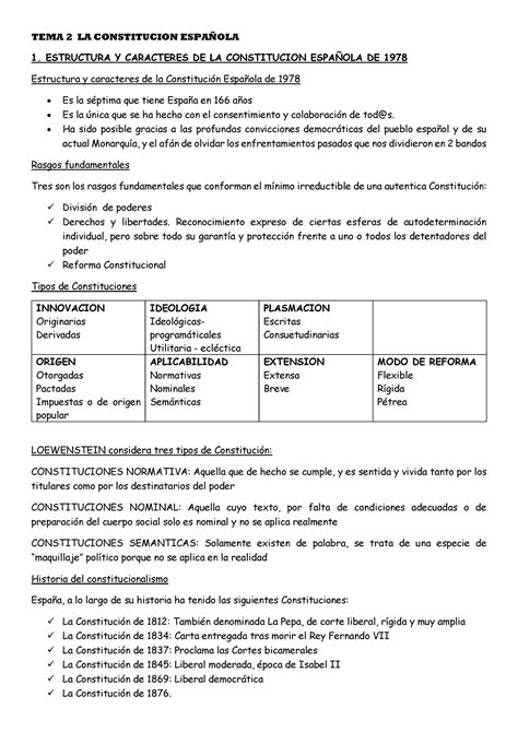 TEMA 2 LA Constitucion Española PDF TEMA 2 LA CONSTITUCION ESPAOLA 1