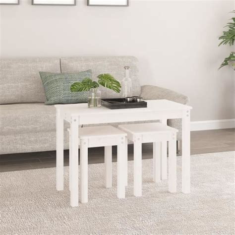 ZERODIS Tables Gigognes 3 Pcs Blanc Bois De Pin Massif A824979 HB042