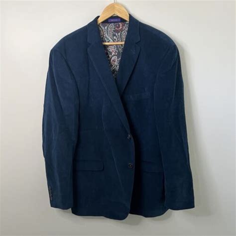 Alan Flusser Corduroy Blazer Size Xl Blue Two Button Mens Jacket