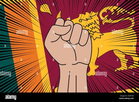 Human Fist Clenched Symbol On Flag Of Sri Lanka Background Power And