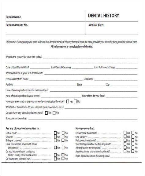 Dental Health History Form Template