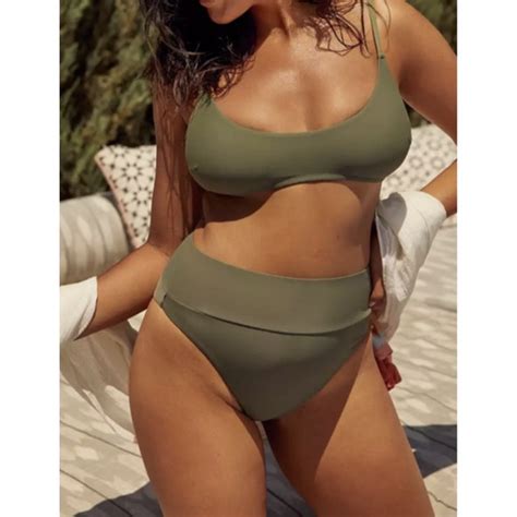 Aerie Swim New Aerie High Cut Cheeky Bikini Botton In Olive Green