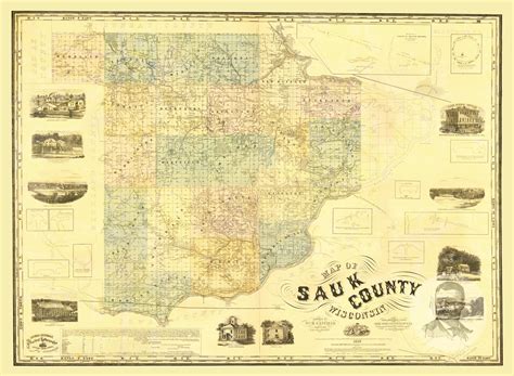 🗺️ Sauk County, Wisconsin 1859 Land... - Ted's Vintage Art
