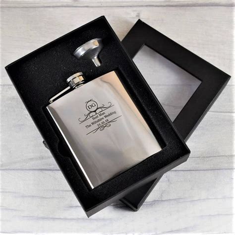 Engraved Personalised Wedding Hip Flask With Classy Label Etsy