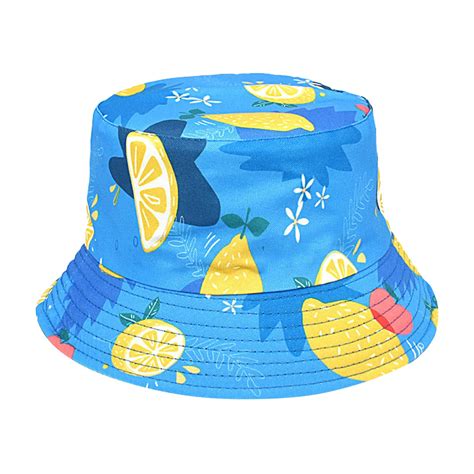 Dyfzdhu Bucket Hats For Women Trendy Lemon Print Double Sided Wear Sun