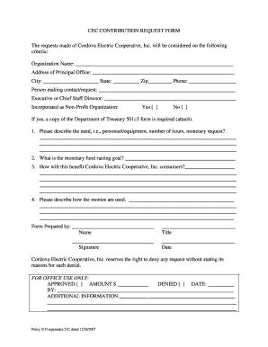 Fillable Online Cec Contribution Request Form Cordova Electric Co Op