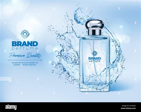 Perfume bottle with water splash. Vector background with premium brand ...