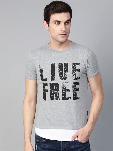 Buy The Roadster Lifestyle Co Men Grey Melange Printed Round Neck T