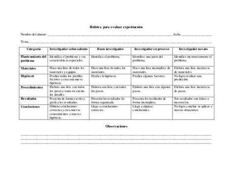 Rubrica Para Experimentos Pdf Science Ciencia Cognitiva Images And Photos Finder