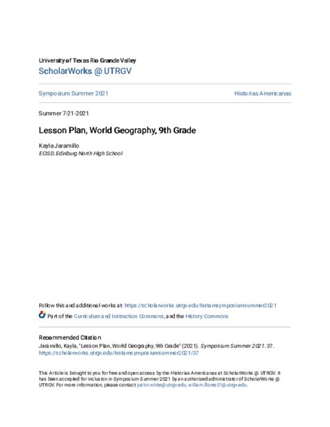 Pdf Lesson Plan World Geography 9th Grade