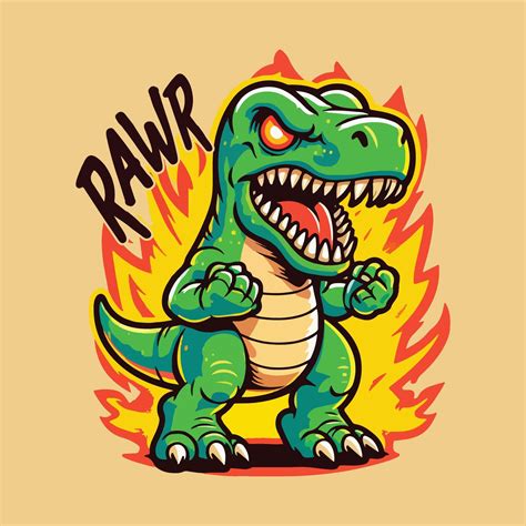 T Rex Tyrannosaurus Rex Dinosaur Burning Illustration Vector