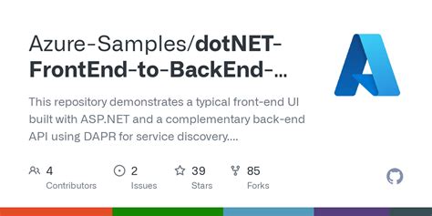 Github Azure Samples Dotnet Frontend To Backend With Dapr On Azure