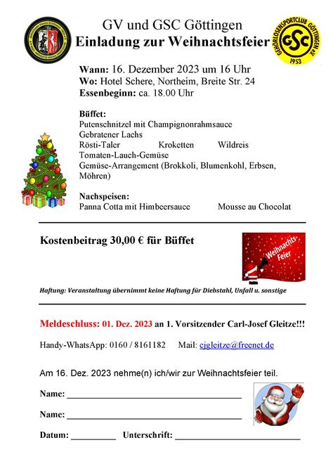 Einladung zur Weihnachtsfeier GV Göttingen e V