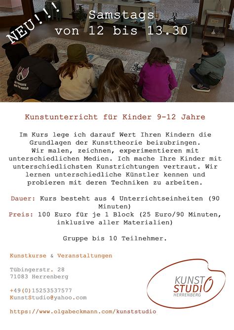 Neu Ab Oktober Kunstunterricht F R Kinder Jahre Samstags