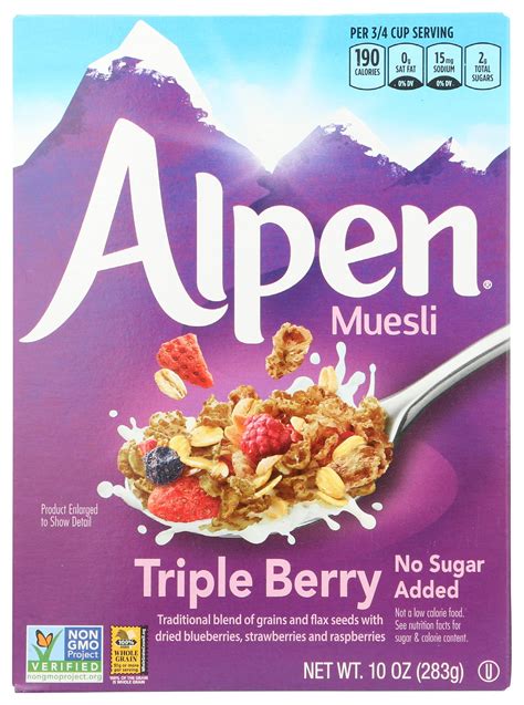 Alpen Triple Berry No Sugar Added Muesli Swiss Style Cereal Whole Grain Non Gmo Heart