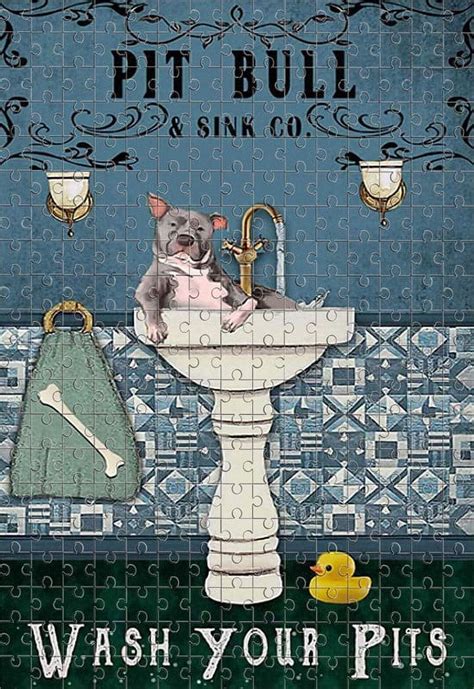 Classic Jigsaw Puzzle Pit Bull Bath Sink Pit Bull And Sink Co Wash