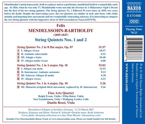 Danilo Rossi 멘델스존 현악오중주 1 2번 Mendelssohn String Quintets Nos 1 2