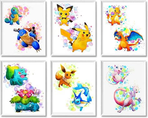 Pokemon Posters Wall Décor Unframed Set Of 6 Prints 8x10 Etsy