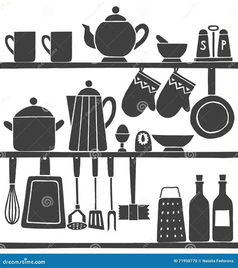 Kitchen Tools Monochrome Hand Drawn Seamless Pattern Stock Vector