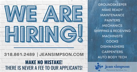 We Are Hiring Shreveport Longview Jean Simpson Personnel Services