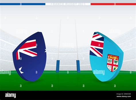 Match between Australia and Fiji, illustration of rugby flag icon on ...