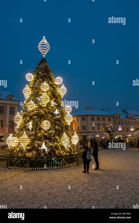 Christmas Tree And Christmas Market In Vilnius Town Hall Square